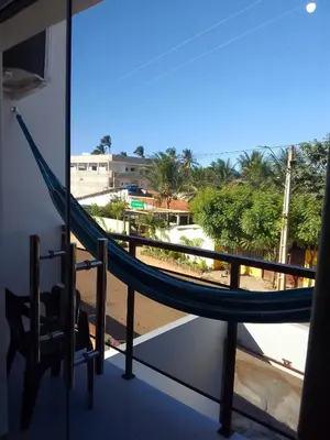 Uma varanda ou terraço em Apartamento Lua 3 - Quarto e Sala com Varanda e cozinha americana na praia do preá-Ce
