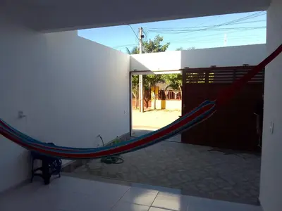 A planta de Casa do Bruno - Apartamento terreo - 1 - Terra - Quarto e sala com cozinha americana na praia do preá-CE
