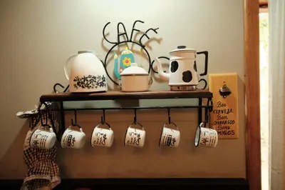 Comodidades para chá e café em Chalé encantador em Guaramiranga