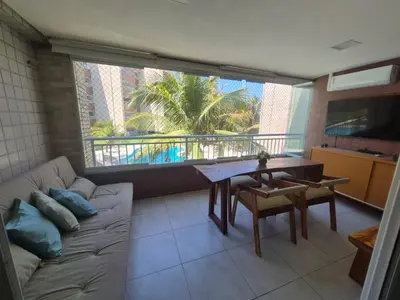 Uma varanda ou terraço em Apt pé na areia ao lado do Beach Park no Porto das Dunas