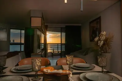 Uma área de estar em Beira Mar Fortaleza – Flat de Luxo no Iate Plaza!