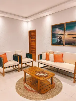 Uma área de estar em Casa Bella - Praia do Preá-CE