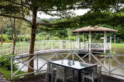 Um jardim no exterior de Pousada do Lago