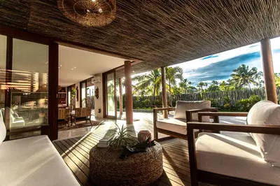 Uma área de estar em Casa Norte Preá - BELÍSSIMA casa com piscina privativa e no melhor lugar do Preá!