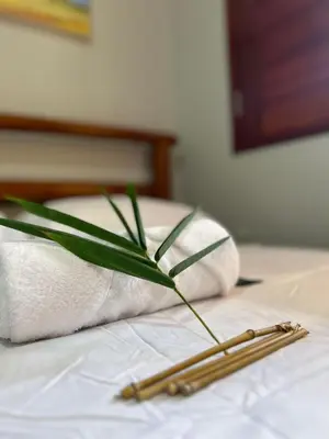Uma cama ou camas num quarto em Pousada Imperio dos Bambus