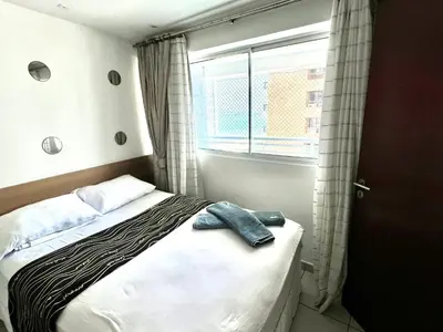 Uma cama ou camas num quarto em Lindo Ap vista Mar no Melhor de Fortaleza.