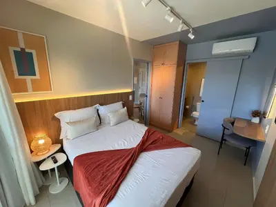 Uma cama ou camas num quarto em Hosts BR - Apartamentos no VG Fun Praia do Futuro Vista Mar