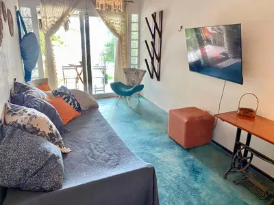 Uma área de estar em La Moni- Casa frente ao Mar-Sea View