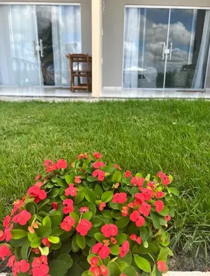 Um jardim no exterior de Suíte térreo Villa brisa icaraizinho