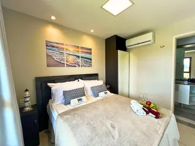 Uma cama ou camas num quarto em VG Sun Cumbuco Delicinha de Apto para 4 pessoas