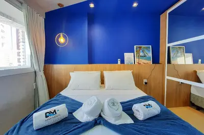 Uma cama ou camas num quarto em Luxuoso e Moderno Studio One Milenio no Cocó