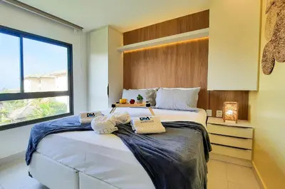 Uma cama ou camas num quarto em VG Sun Cumbuco Aconchegante 2 suítes 6 pessoas