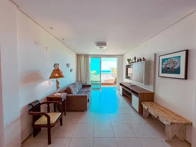 Uma área de estar em Vista Mar Deslumbrante! Apê na Areia confortável e espaçoso no Porto das Dunas, Ideal para Famílias
