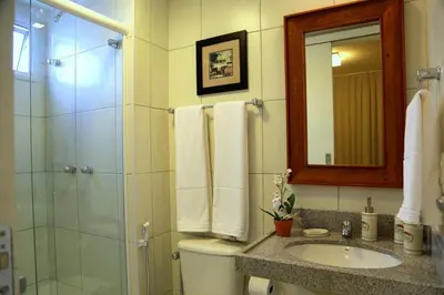 Uma casa de banho em Apartamento de 3 quartos vista para o mar, Porto das Dunas