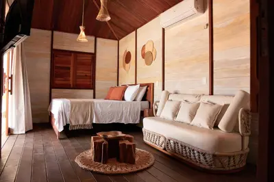 Uma cama ou camas num quarto em Vila Ammos Beach Houses