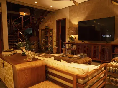 Uma televisão e/ou sistema de entretenimento em Hotel Boutique Quinta Três Marias - Paraíso particular em Paracuru