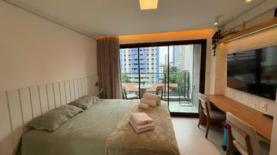 Uma cama ou camas num quarto em Estúdio a 200m da Beira-Mar-Beach Class Meireles