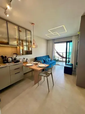 A cozinha ou kitchenette de Apartamento Sofisticado Beach Class Beira Mar