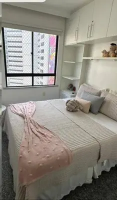 Uma cama ou camas num quarto em Flat-Apartamento- Moderno e Lindo - Vista Beira Mar