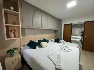 Uma cama ou camas num quarto em BP309 - Ap lindo e decorado a 100 m da praia do Cumbuco, com o melhor custo-benefício