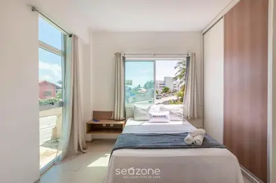 Uma cama ou camas num quarto em Apto c/ 2 Quartos a 150 m da Praia KVD0201