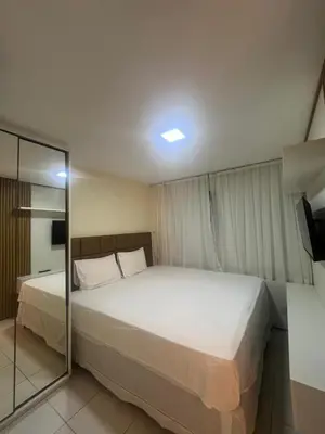 Uma cama ou camas num quarto em Flat 4 corações VG Sun Cumbuco