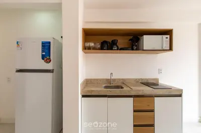 A cozinha ou kitchenette de Ed Cumbuco Real | Aptos Completos a 160m da Praia - MCUs