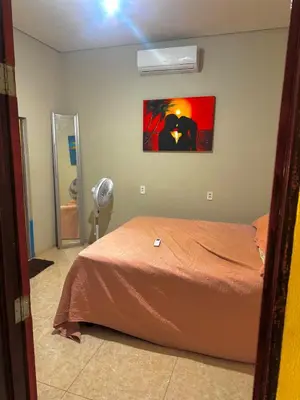 Uma cama ou camas num quarto em Casa de Praia no PREA para ate 12 pessoas