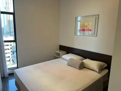 Uma cama ou camas num quarto em Flat em Fortaleza - Ce Vista Mar - Meireles