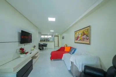 Uma televisão e/ou sistema de entretenimento em Scopa Beach #C3-200 - Pé na areia By Carpediem