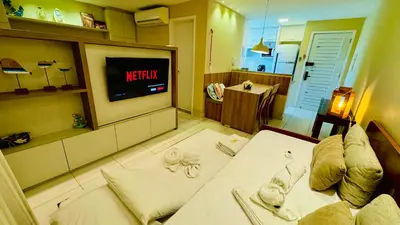 Uma cama ou camas num quarto em Vg Sun Cumbuco by Diego Flats