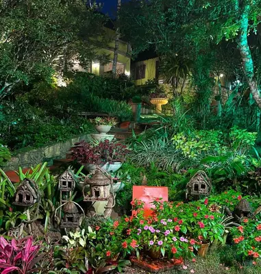 Um jardim no exterior de Cedros Pousada