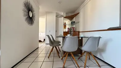 Uma área de estar em Apartamento Praia de Iracema com vista mar