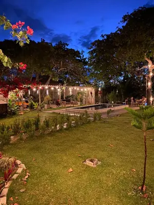 Um jardim no exterior de Barra Beach House