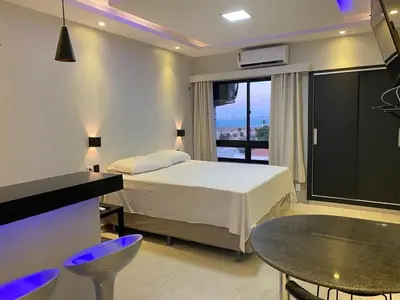Uma cama ou camas num quarto em 402 Lindo Flat mobiliado Praia de Iracema