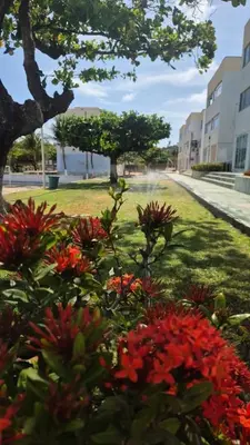 Um jardim no exterior de Apartamento Aluguel Morro Branco.