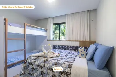 Uma cama ou camas num quarto em Térreo varanda gourmet/churrasco VG Sun Cumbuco