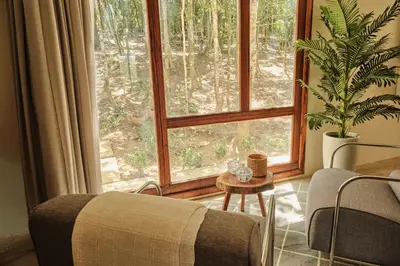 Uma área de estar em Casa da Árvore - Refúgio de Luxo com Jacuzzi e Vista para a Serra