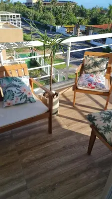 Uma varanda ou terraço em AP Solarina - 2 quartos a 80m da praia de Cumbuco e 150m do Chico do Caranguejo
