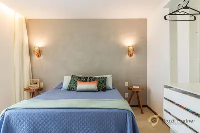 Uma cama ou camas num quarto em Apartamento 3 Suítes - Completo - Praia da Taíba