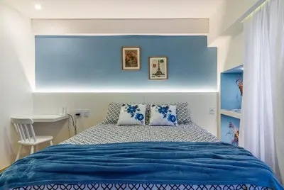 Uma cama ou camas num quarto em Beira Mar Fortaleza-Flat Lindo e Aconchegante!